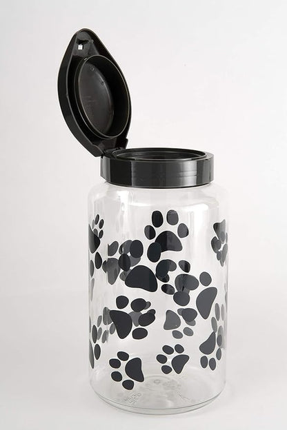 Lixit® Dog Treat Plastic Jar - Airtight Food and Treat Storage Jars for Dogs, Cats, Small Animals and Birds - Made in USA (Paw Prints - Gray, 128 Ounce (Pack of 2))