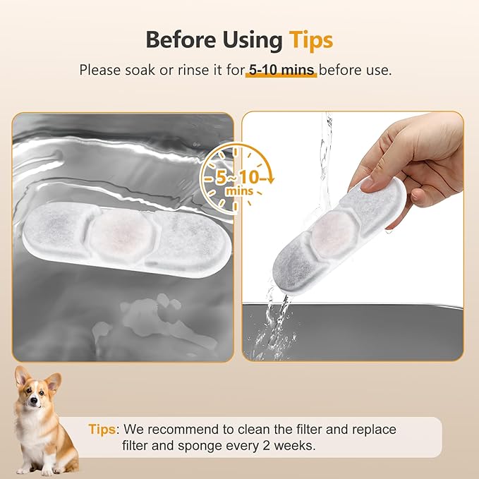 8 Sets Dog Fountain Filter Replacement for Zuqqony DYSJ03 16L/4.2Gal Stainless Steel Large Dog Water Fountain for Large Dogs or Multi-Pet Home