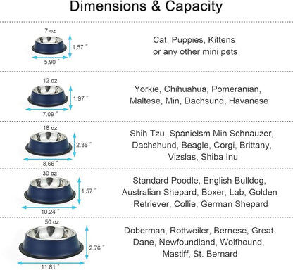 Stainless Steel Dog Bowls, Food and Water Non Slip Anti Skid Stackable Pet Puppy Dishes for Small, Medium and Large Dogs (2 Pack)