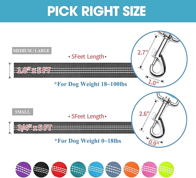BAAPET Two Handle Dog Leash, Dual Soft Padded Handles with Traffic Control Handle Leash for Small Medium or Large Dogs (1.0'' x 5 FT, Black)