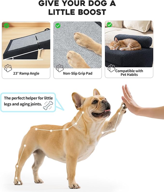 Dog Stairs for Small Dogs and Cats – 2-in-1 Dog Ramp for Couch and Low Bed, 16.5'' Foldable Wooden Pet Ramp, Sturdy Multi-Use Split Ottoman Design, Dark Blue