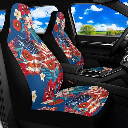250th Anniversary Waterproof Car Seat Cover Front Seats Only Anti-Slip Back Fabric Automobile Front Seat Covers American Flag Flower Car Accessory Universal Fit for Truck SUV Van Sedan