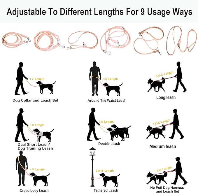 Hands Free Dog Leash Crossbody & Waist for Walking, 9-in-1 No Pull Dog Harness & Leash Set, Waterproof Training Slip Lead for Small Medium Breeds (8-20lbs, Blush)