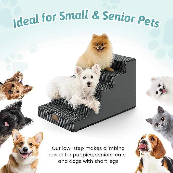 Dog Stairs for Small Dogs 15.7" H, 4-Step Gentle Incline Pet Step for Couch Sofa, Non-Slip Dog Ramp for Puppy Doggie Senior Cats, 15.7x23.6x15.7 Inch, Charcoal Grey