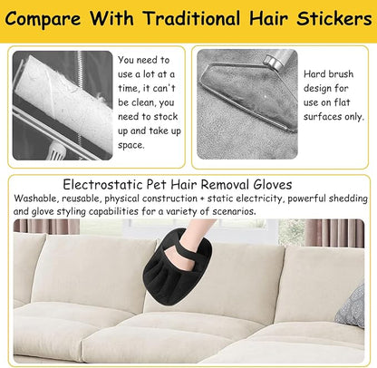 Vingtank 2Pcs Pet Hair Remover Glove, 2025 Upgraded Pet Hair Remover Electrostatic Gloves Reusable Cat & Dog Hair Removal Tool for Couch, Furniture, Carpet, Car Seat