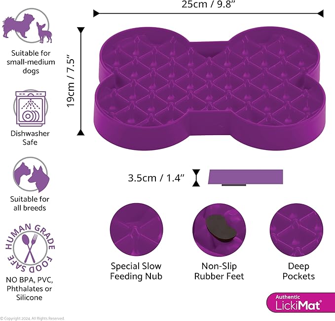 LickiMat Small Slodog Suitable for Wet Food, Raw Food, Kibble and Treats. Perfect Feeder for Small and Medium-Sized Dogs. No Gulp and No Frustration. (Purple)