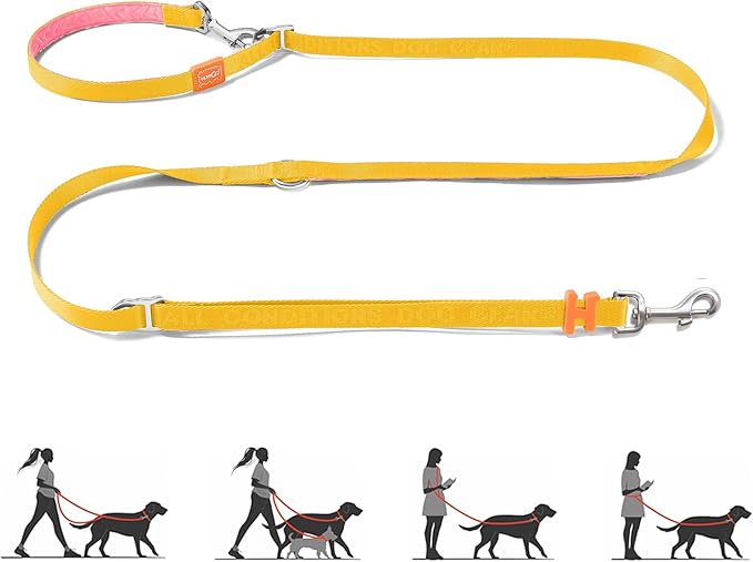 HOWGO Hands Free Dog Leash with Padded Handle,Multifunctional Crossbody Waist Leash for Walking Running Jogging Training,7.5 FT Nylon Adjustable Length for All Breeds(Yellow, Standard)