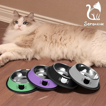 Serentive 3Pcs Cat Bowls Non-Slip Stainless Steel Small Cat Food Bowl Unbreakable Thick Rubber Base Easily Clean Lovely Color