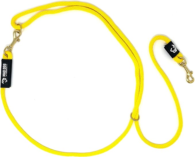 Mad Dog Products Hands Free Clip Dog Leash 3/8" x 10' Yellow Signature Rope - Made in USA