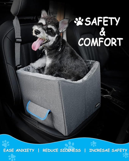 Dog Car Seat for Small Dogs, Elevated Dog Booster Seat Pet Travel Carrier Bed for Car with Adjustable Straps Pet Car Booster Seat for Small Dogs Cats