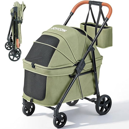 Dog Stroller for 2 Small Dogs or 1 Medium Pet, Low-Entry Design with Anti-Jump-Out, 600D Oxford Fabric, Up to 70 lbs, Green