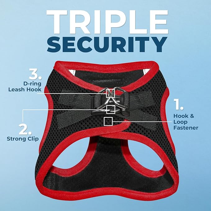 Best Pet Supplies - All Weather Mesh/Plush, Reflective, No Pull Harness for Small, Medium Dogs, Cats - Secure with Hook & Loop Fastener, Buckle, Double D-Rings - Black/Red Trim, XS