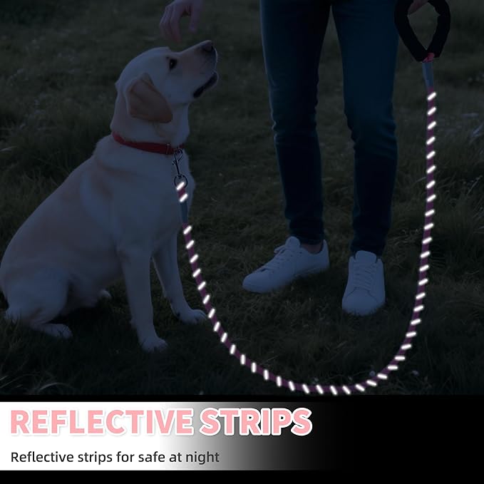 Mile High Life Reflective Dog Leash, with Comfortable Padded Handle, Pink Nylon Rope Leash with Steel Tips, Heavy Duty 4 Feet Pet Leashes (Pink,72 Inches)