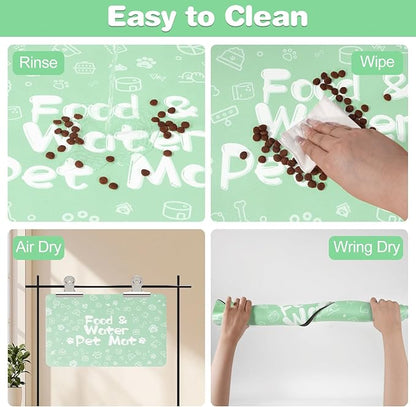 Pet Feeding Mat,Dog Cat Mat for Food and Water,Dog Bowl Waterproof Placemat with Rubber Backing,Absorbent Quick Dry Water Dispenser Mat for Pet（Green 17"×29"）