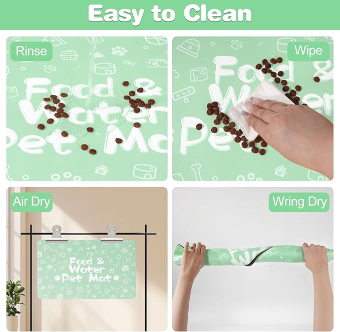 Pet Feeding Mat,Dog Cat Mat for Food and Water,Dog Bowl Waterproof Placemat with Rubber Backing,Absorbent Quick Dry Water Dispenser Mat for Pet（Green 12"×18"）