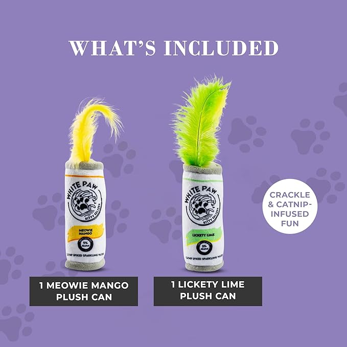 White Paw Mango & Lime Set, Plush Cat Toys Catnip Filled with Interactive Crackle Sound, Safe & Durable Toys for Cat & Kitten, 2 Pcs