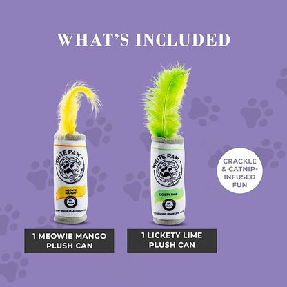 White Paw Mango & Lime Set, Plush Cat Toys Catnip Filled with Interactive Crackle Sound, Safe & Durable Toys for Cat & Kitten, 2 Pcs