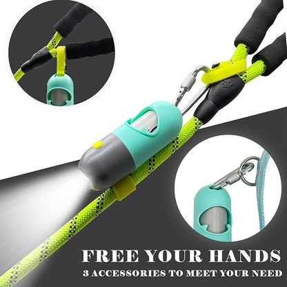 Dog Poop Bag Holder With LED Flashlight | Pet Waste Dispenser for Leash | Doggie Potty Container With Leak-proof Trash Bags and Accessories (2 Holders 30 Bags, Mint Green)