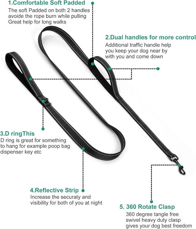 Dog Leash, Heavy Duty Dog Leash, Leashes for Large Breed Dogs .5FT.6FT, Double Handle Dog Leash, Reflective Training Lead, Perfect for Medium to Large Dogs(5FT, Red)