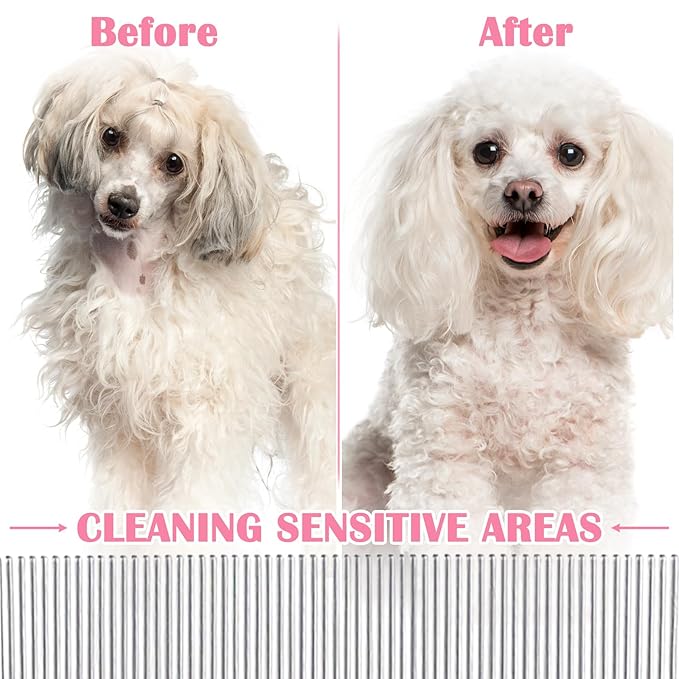 Dog Flea Comb for Dogs Tear Stain Remover, 4 Pack Pet Combs, Grooming Dog Comb, Stainless Steel Tear Stain Remover for Dogs, Lice Brush & Tick Combs