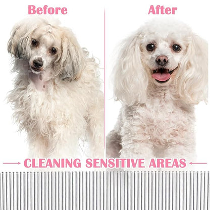 Dog Flea Comb for Dogs Tear Stain Remover, 4 Pack Pet Combs, Grooming Dog Comb, Stainless Steel Tear Stain Remover for Dogs, Lice Brush & Tick Combs