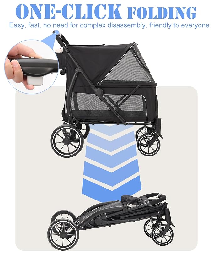 Large Dogs Stroller for Multiple Pets up to 90lbs, Ultra-Breathable Pet Stroller for Medium 2 Dogs，All-Terrain with& Mesh Dual-Window，1680D Waterproof Oxford Fiber (Black)