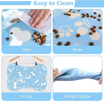 Dog Cat Mat for Food and Water,Rapid Absorbent Pet Feeding Mat, Bone Shaped Dog Placemat Bowl Mat with Rubber Backing,No Stains Pet Food Mats Indoor, Pet Accessories Supplies,Blue 23"×36"