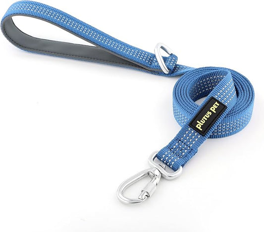 Plutus Pet Heavy Duty Dog Leash with Lockable Aluminum Carabiner, 4/6 Feet Long, Double-Sided Reflective Nylon, Padded Handle, for Puppy, Small, Medium and Large Dogs (Blue, 1" x 6')