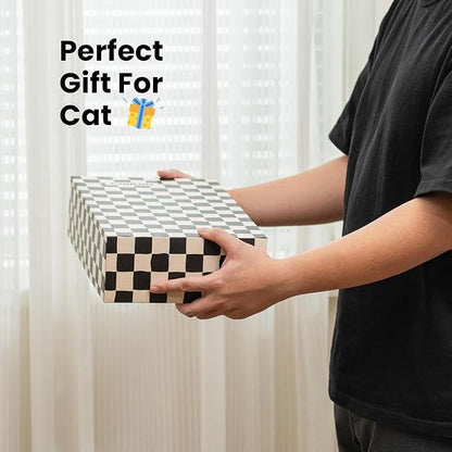 Cat Scratcher Box with 4 Scratching Pads&2 Separate Cardboard Boxes,2-in-1 Cardboard Cat Scratch for Multiple Kitten Interactive Play,Birthdays Holiday Toys Gift,Checkered-Ball Toy