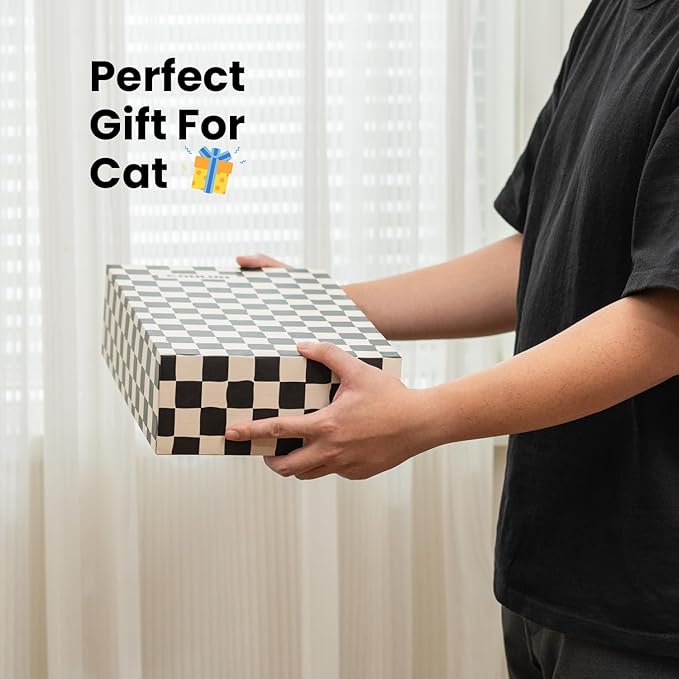 Cat Scratcher Box with 4 Scratching Pads&2 Separate Cardboard Boxes,2-in-1 Cardboard Cat Scratch for Multiple Kitten Interactive Play,Checkered(Ball & Fish Catnip Toy Included)