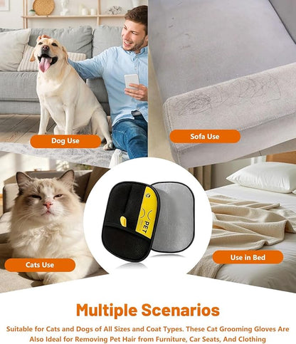 2PCS Hair Removal Glove, Pet Hair Removal Tool, Reusable Removal Tool for Couch, Furniture, Carpet, Car Seat, Cat Grooming Tools