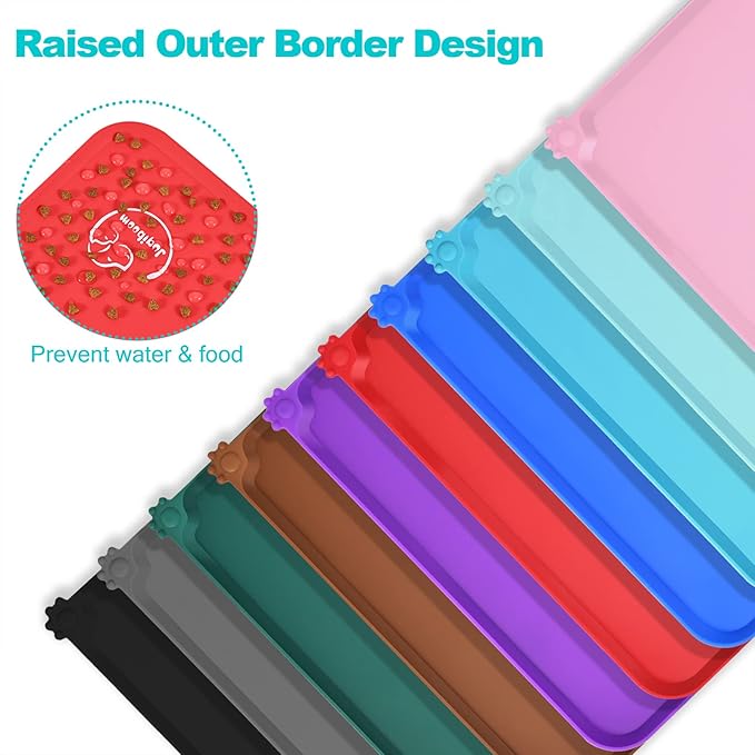 Silicone Waterproof Dog Cat Pet Feeding Mats, Non Slip, Easy Clean Pet Dog Cat Bowl Mats Placemat (24" x 16") Red