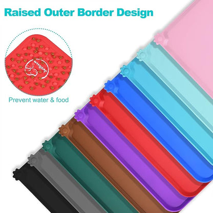 Silicone Waterproof Dog Cat Pet Feeding Mats, Non Slip, Easy Clean Pet Dog Cat Bowl Mats Placemat (24" x 16") Red