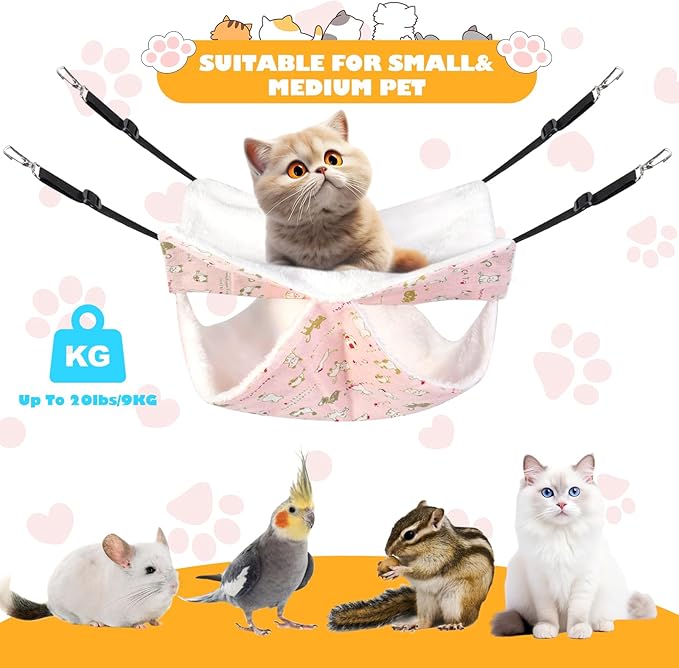 Cat Hammock for Cage Hanging Cat Bed with Adjustable Strap and Metal Hooks, for Winter and Summer Use - Small Animals Soft Sleeping Hammock Accessory