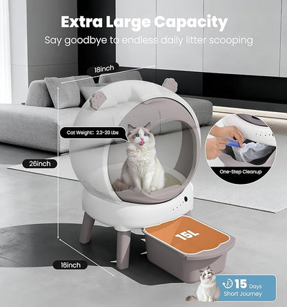Self Cleaning Litter Box for Multiple Cats, Automatic Litter Box with APP Real-Time Monitor, Dual Safety Protection, Odor-Free Waste Disposal Includes Trash Bags, Pink