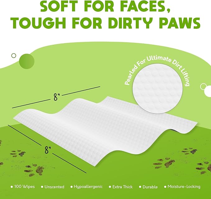 Lick-Safe Daily Pet Wipes for Dogs & Cats - Vet-Approved & Hypoallergenic - Cleans Mud, Odor & Dander - Wipes for Paws, Face & Butt - 10% to Charity - Earth-Friendly & Unscented Cleaning - Pack of 200