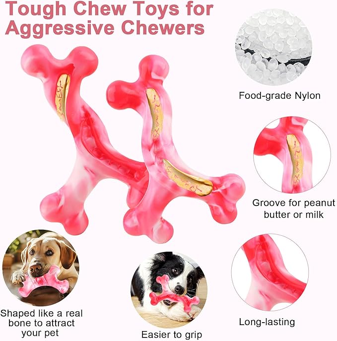 Rensh 3-Pack Tough Dog Chew Toys for Aggressive Chewers, Almost Indestructible Dog Toys for Medium Large Breed, Super Chew Toy to Keep Them Busy & Reduce Boredom, Teeth Cleaning Training, Milk Flavor