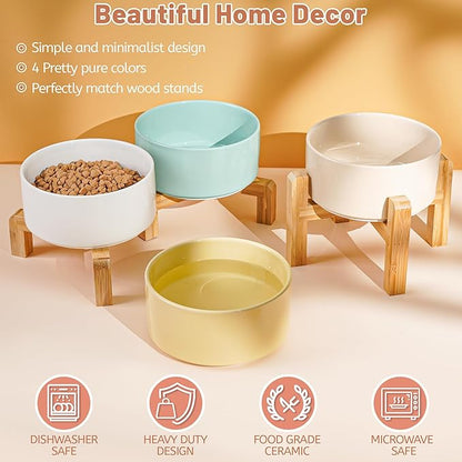 Non Slip Dog Bowls, Heavy Ceramic Dog Food and Water Bowl with Silicone Base, Pet Feeding Bowl for Puppies, Small and Medium Dogs (Glossy White, 6 Inches)