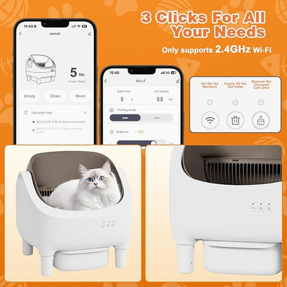 Greesum Self Cleaning Cat Litter Box – Automatic Open-Top Smart Litter Box with App Control, 15L Odor-Sealed Waste Bin, Ultra Quiet 35dB, Multi-Cat & Large Cat Compatible, with Trash Bags & Mat