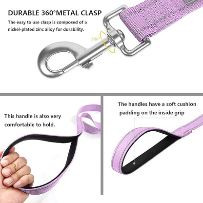 Reflective Dog Leash 6 FT Padded Handle Nylon Dogs Leashes for Medium Dogs Lavender