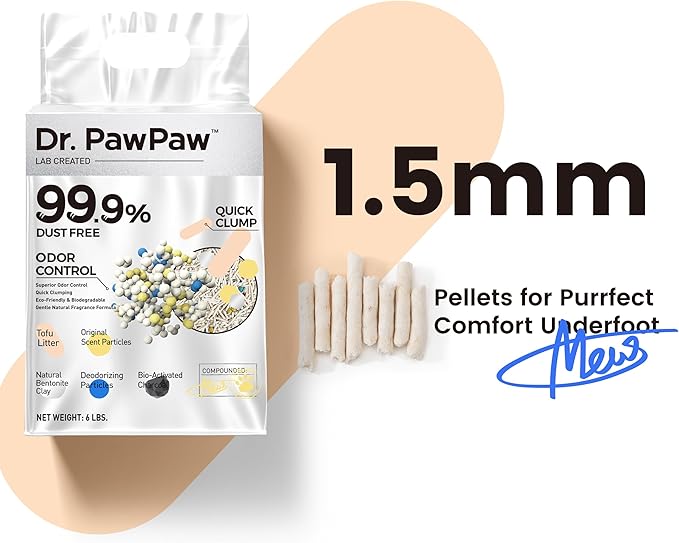 Tofu Cat Litter, Dr. PawPaw Clumping Cat Litter, Natural Tofu Scent 6 lb, Dust-Free Keep Kitty Tidy, Superior Odor Control Keep Step Fresh