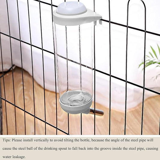 No-Drip 500ml Pet Water Bottle for Dogs & Small Animals (Rabbit/Hamster/Guinea Pig) - Adjustable Cage-Mounted Dispenser with Detachable Leak-Proof Design for Kennels/Crates Grey