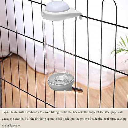 No-Drip 350ml Pet Water Bottle for Dogs & Small Animals (Rabbit/Hamster/Guinea Pig) - Adjustable Cage-Mounted Dispenser with Detachable Leak-Proof Design for Kennels/Crates, Grey