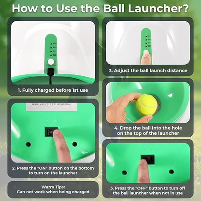 Automatic Ball Launcher for Dogs with 10 Tennis Balls (2 inch), Dog Ball Launcher with 3 Range Modes (10/20/30ft), Rechargeable Dog Balls Thrower for Small-Medium Dogs,Indoor/Outdoor Pet Fetch Machine