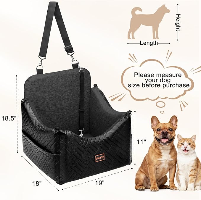 JOEJOY Dog Car Seats for Small Medium Dogs Under 35lbs, Waterproof PU Leather Dog Booster Seat with Detachable Cover, Thickened Memory Foam Pet Car Seat with Safety Belt and Storage Pockets