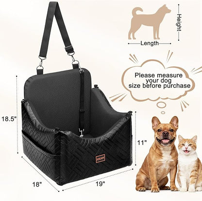 JOEJOY Dog Car Seats for Small Medium Dogs Under 35lbs, Waterproof PU Leather Dog Booster Seat with Detachable Cover, Thickened Memory Foam Pet Car Seat with Safety Belt and Storage Pockets