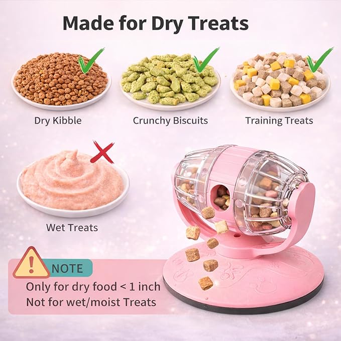 Cat Treat Dispenser Toy, Slow Feeder for Dry Food & Treats, Interactive Rotating Barrel Cat Toys for Indoor Cats &Puppies, Kitten Enrichment Funny Toy(Pink)