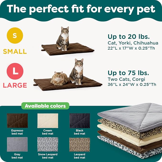 Furhaven ThermaNAP Self-Warming Cat Bed for Indoor Cats & Small Dogs, Washable & Reflects Body Heat - Quilted Faux Fur Reflective Bed Mat - Leopard, Small