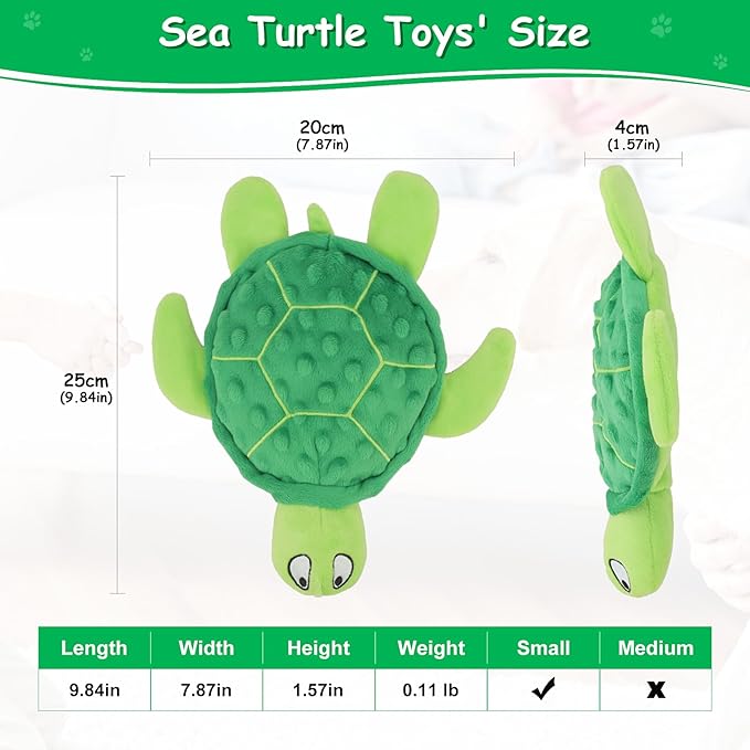 Squeaky Sea Turtle Plush Dog Toy - Durable, No Stuffing, Interactive Chew Toy for Small Dogs - Relieve Anxiety, Teething, and Keep Them Busy for Puppy(Green)