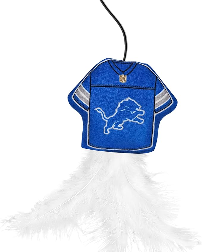 NFL Detroit Lions Team Jersey Wand with CAT NIP, Cat Toy Jersey Shaped Plush Teaser Toy for Cats & Kittens - Interactive Pet Toy for Play & Exercise